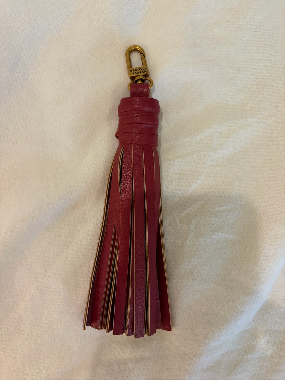 Steve Madden Leather Tassel Keychain/Bag Charm - Deep Berry with Gold Hardware